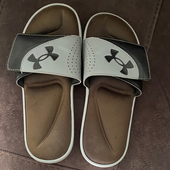 Men’s Under Armour Velcro slides Black and Gray Slide Sandals size 10. - Picture 1 of 4